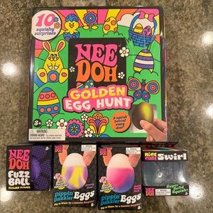 Nee Doh Golden Egg Hunt
2 Dipping Dazzler Egg
1Flower Fuzz Ball
1 Nice Cue Swirl